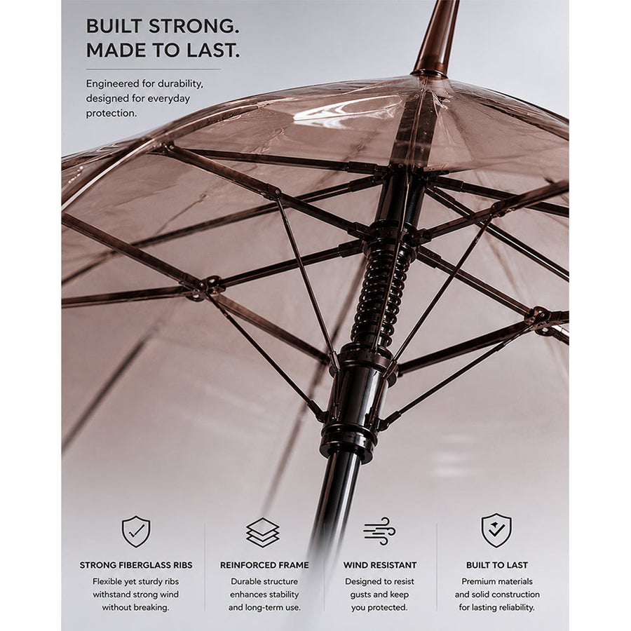 Coffee Brown Jelly Transparent Umbrella for Teens & Adults