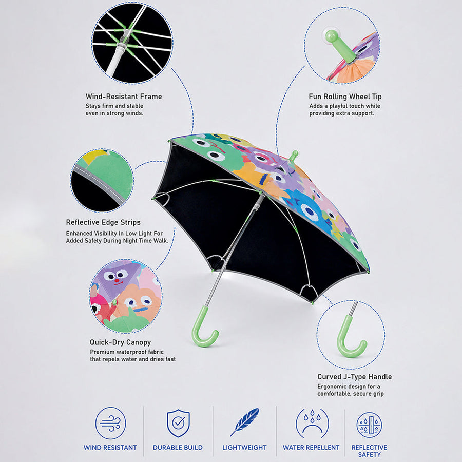 Wheel style Colorful Monster Printed UPF 50+ Kids-Umbrella-5-10Y