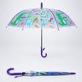 Transparent Croc Dino Panel Purple Handle Printed Umbrella for Kids-3-6Y