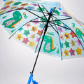Transparent Little Dino Panel Blue Handle Printed Umbrella for Kids-3-6Y