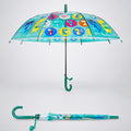 Transparent Dual Dino Panel Green Handle Printed Umbrella for Kids-3-6Y