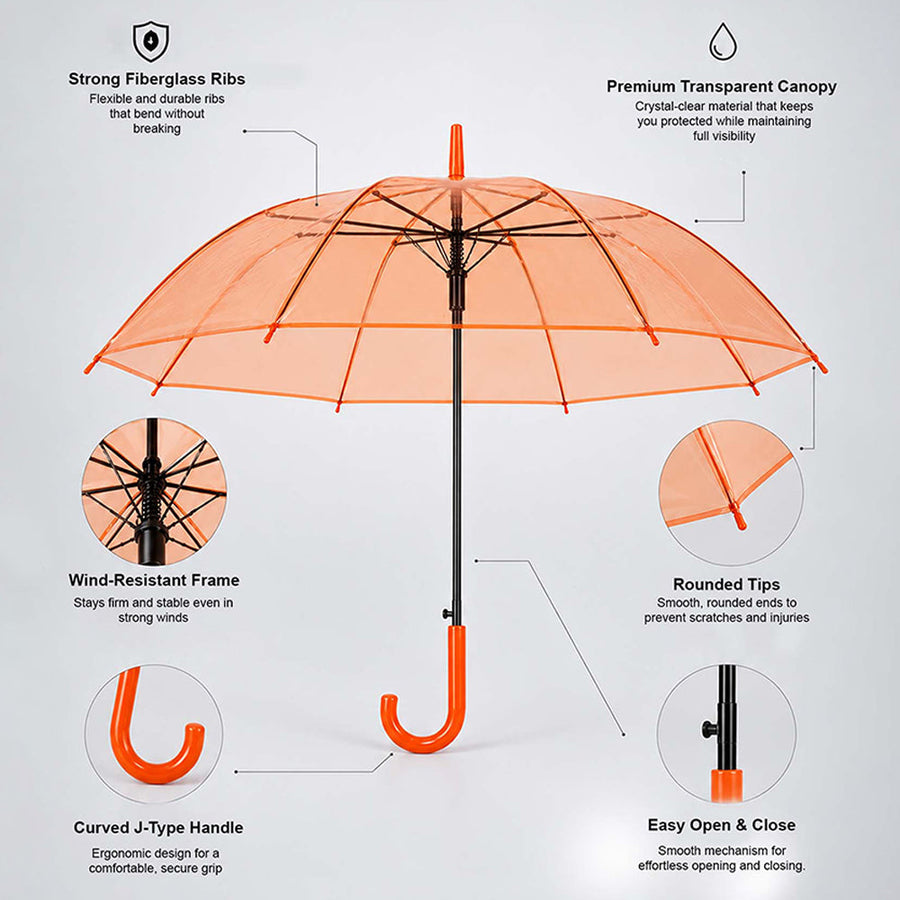 Orange Jelly Transparent Umbrella for Teens & Adults