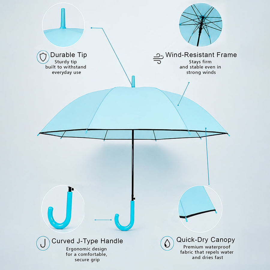 Pastel Blue Solid Black border Umbrella for Adults