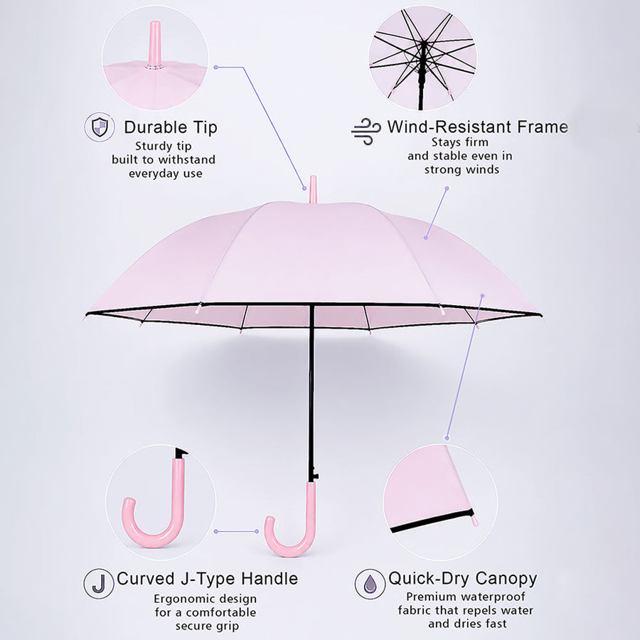 Pastel Pink Solid Black border Umbrella for Adults