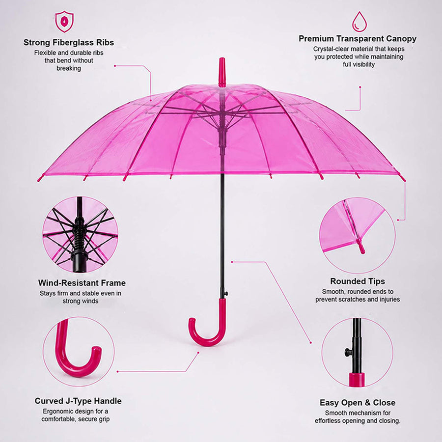 Hot Pink Jelly Transparent Umbrella for Teens & Adults