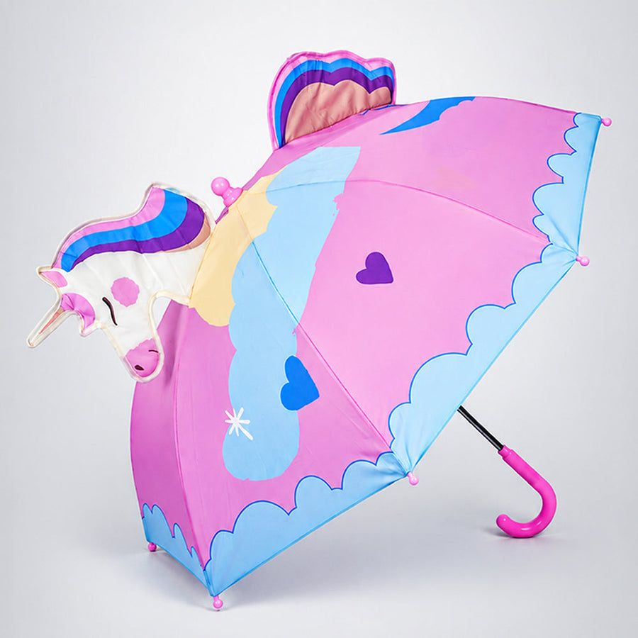 3D Face Pink Unicorn Umbrella for Kids-3-8Y