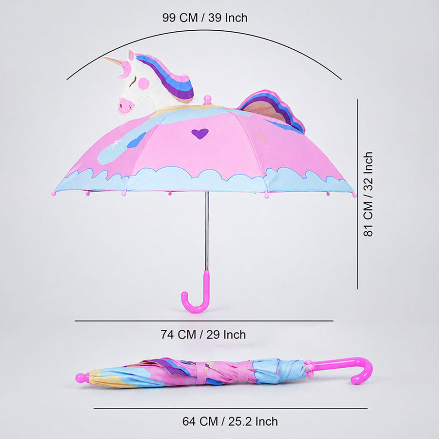 3D Face Pink Unicorn Umbrella for Kids-3-8Y