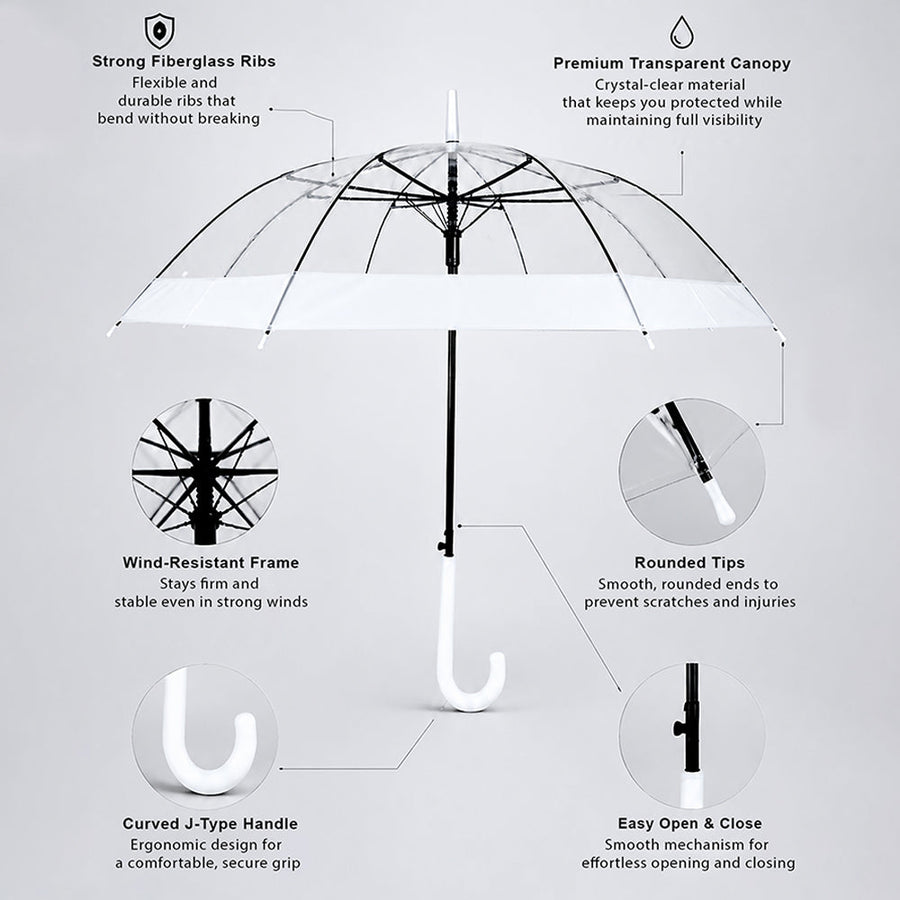 White Big Border Transparent Umbrella for Teens & Adults