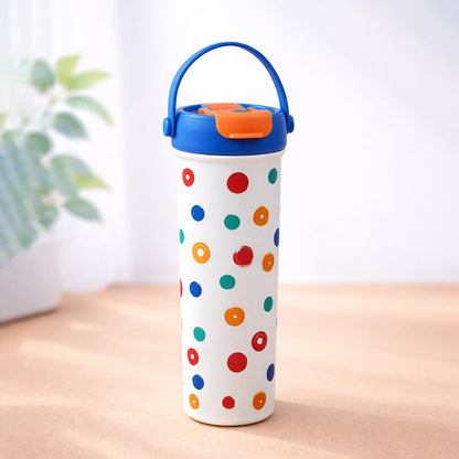 Blue & Multi polka, soft silicone handle series, Stainless Steel Tumbler and Water Bottle for kids, Teens and Adults, 650ml