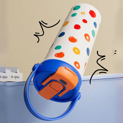 Blue & Multi polka, soft silicone handle series, Stainless Steel Tumbler and Water Bottle for kids, Teens and Adults, 650ml