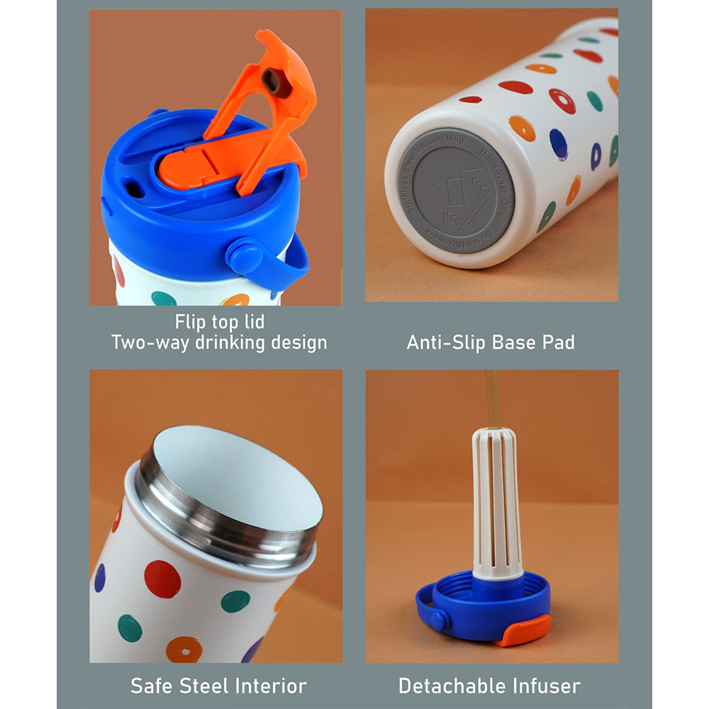 Blue & Multi polka, soft silicone handle series, Stainless Steel Tumbler and Water Bottle for kids, Teens and Adults, 650ml