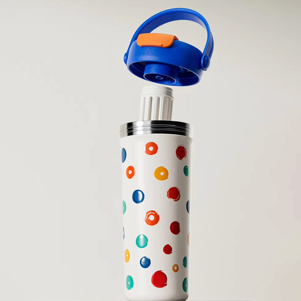 Blue & Multi polka, soft silicone handle series, Stainless Steel Tumbler and Water Bottle for kids, Teens and Adults, 650ml