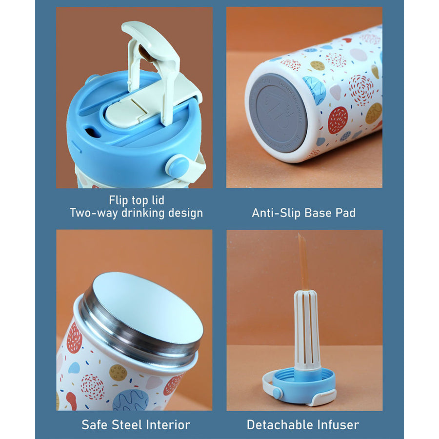 Light Blue & orange sprinkles soft silicone handle series, Stainless Steel Tumbler and Water Bottle for kids, Teens and Adults, 650 ml