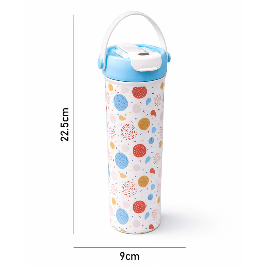 Light Blue & orange sprinkles soft silicone handle series, Stainless Steel Tumbler and Water Bottle for kids, Teens and Adults, 650 ml