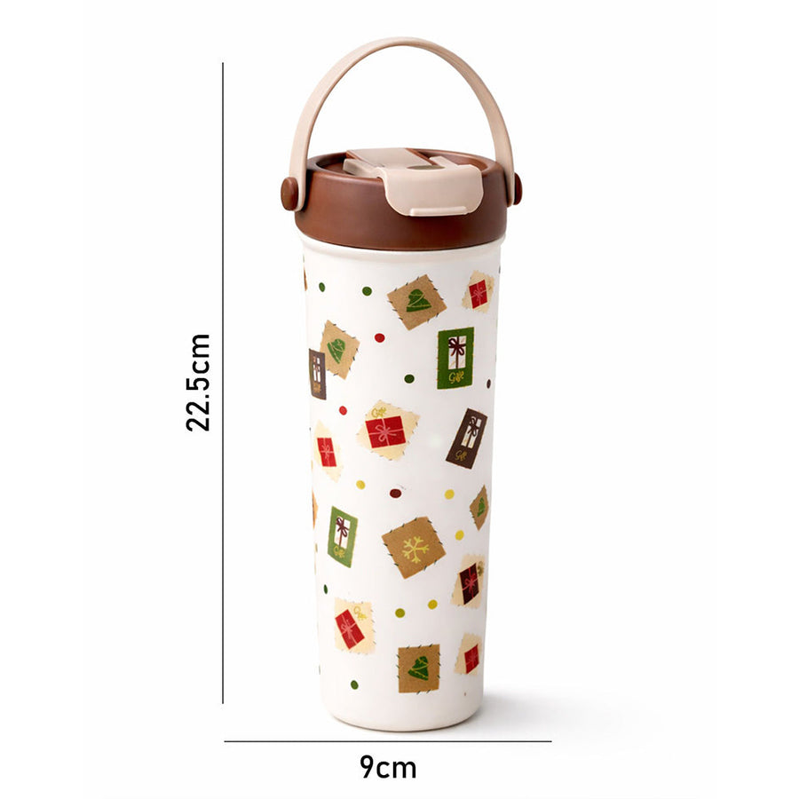 Brown Gift Stamps  soft silicone handle series, Stainless Steel Tumbler and Water Bottle for kids, Teens and Adults, 650 ml