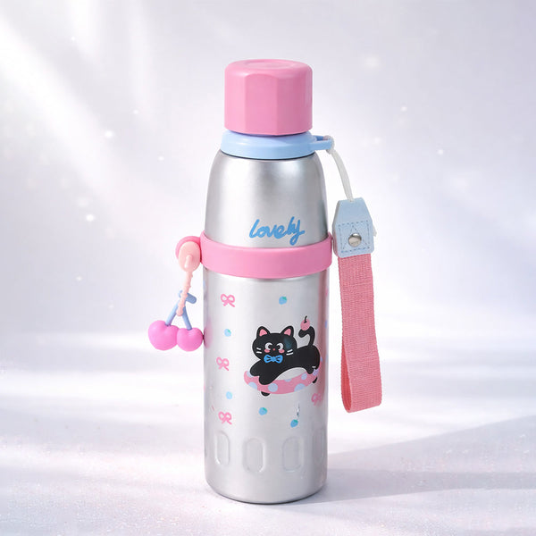 Pink Silver Black Cat Stripes Cap Series,  Stainless Steel Kids Water Bottle , 520ml