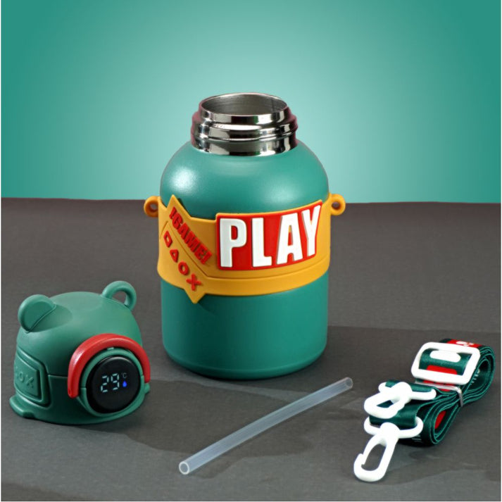 Little Surprise Box, Olive Game Theme tempertaure Controlled Stainless Steel Kids Water Bottle, 550 Ml