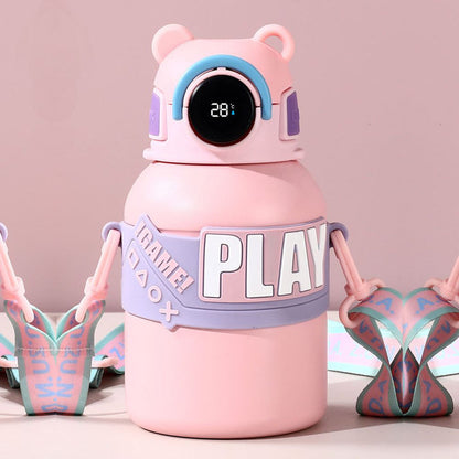 Little Surprise Box, Pink Game Theme tempertaure Controlled Stainless Steel Kids Water Bottle, 550 Ml