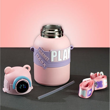 Little Surprise Box, Pink Game Theme tempertaure Controlled Stainless Steel Kids Water Bottle, 550 Ml