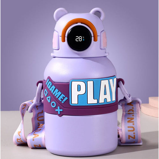 Little Surprise Box, Purple Game Theme tempertaure Controlled Stainless Steel Kids Water Bottle, 550 Ml