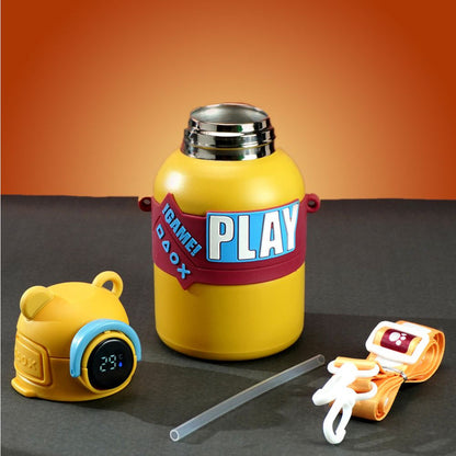 Little Surprise Box, Yellow Game Theme tempertaure Controlled Stainless Steel Kids Water Bottle, 550 Ml
