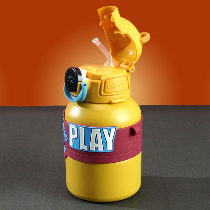 Little Surprise Box, Yellow Game Theme tempertaure Controlled Stainless Steel Kids Water Bottle, 550 Ml