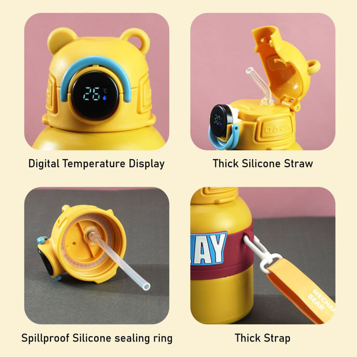 Little Surprise Box, Yellow Game Theme tempertaure Controlled Stainless Steel Kids Water Bottle, 550 Ml