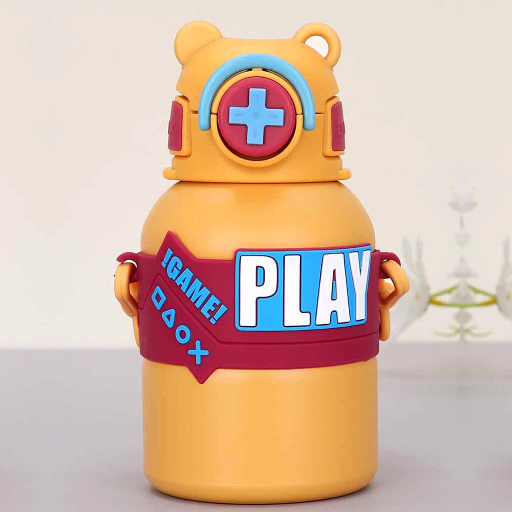 Little Surprise Box, Yellow Game Theme Stainless Steel Kids Water Bottle, 550 Ml