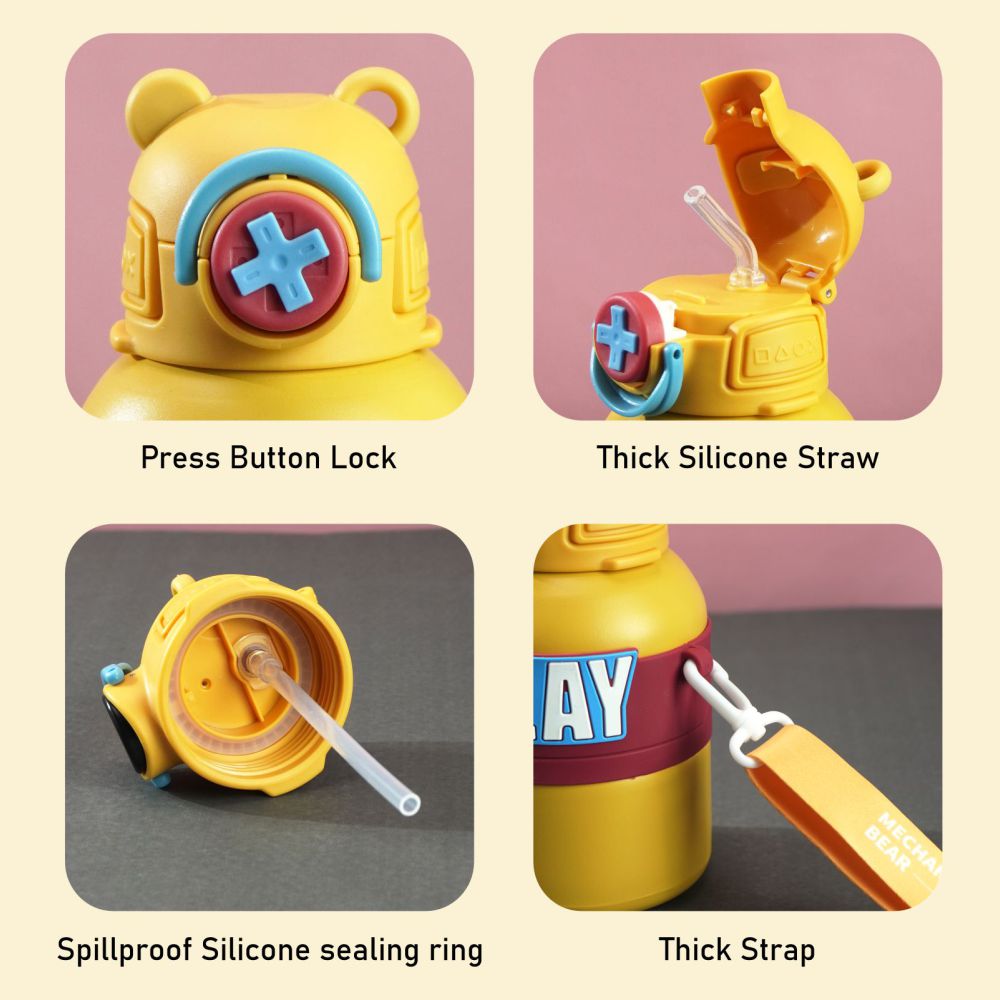 Little Surprise Box, Yellow Game Theme Stainless Steel Kids Water Bottle, 550 Ml