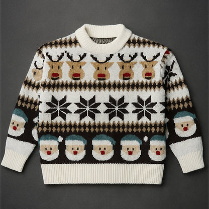 Cream Santa & Reindeer Winter, Christmas Cardigan Sweater for Kids