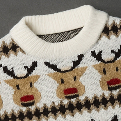 Cream Santa & Reindeer Winter, Christmas Cardigan Sweater for Kids