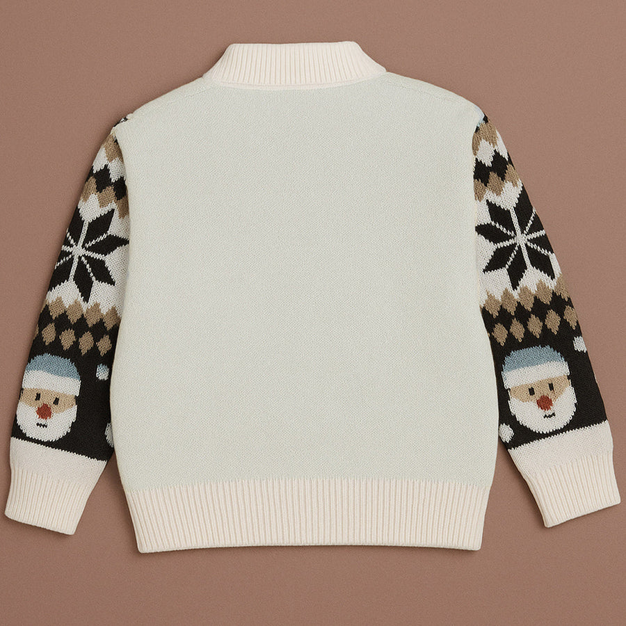 Cream Santa & Reindeer Winter, Christmas Cardigan Sweater for Kids