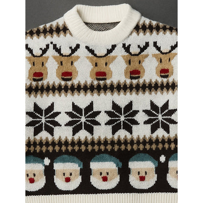 Cream Santa & Reindeer Winter, Christmas Cardigan Sweater for Kids