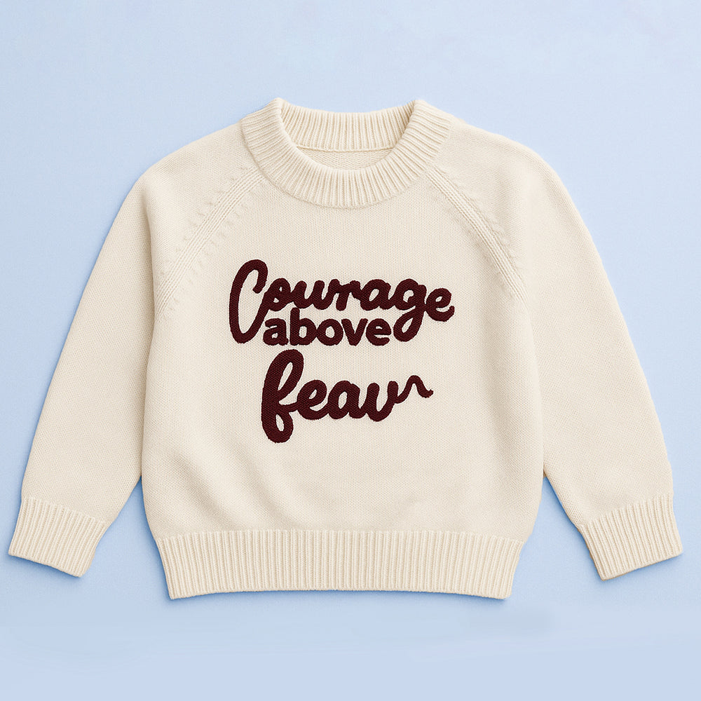 Cream Courage Above Fear Warmer Cardigan, Christmas Cardigan Winter Sweater for Kids