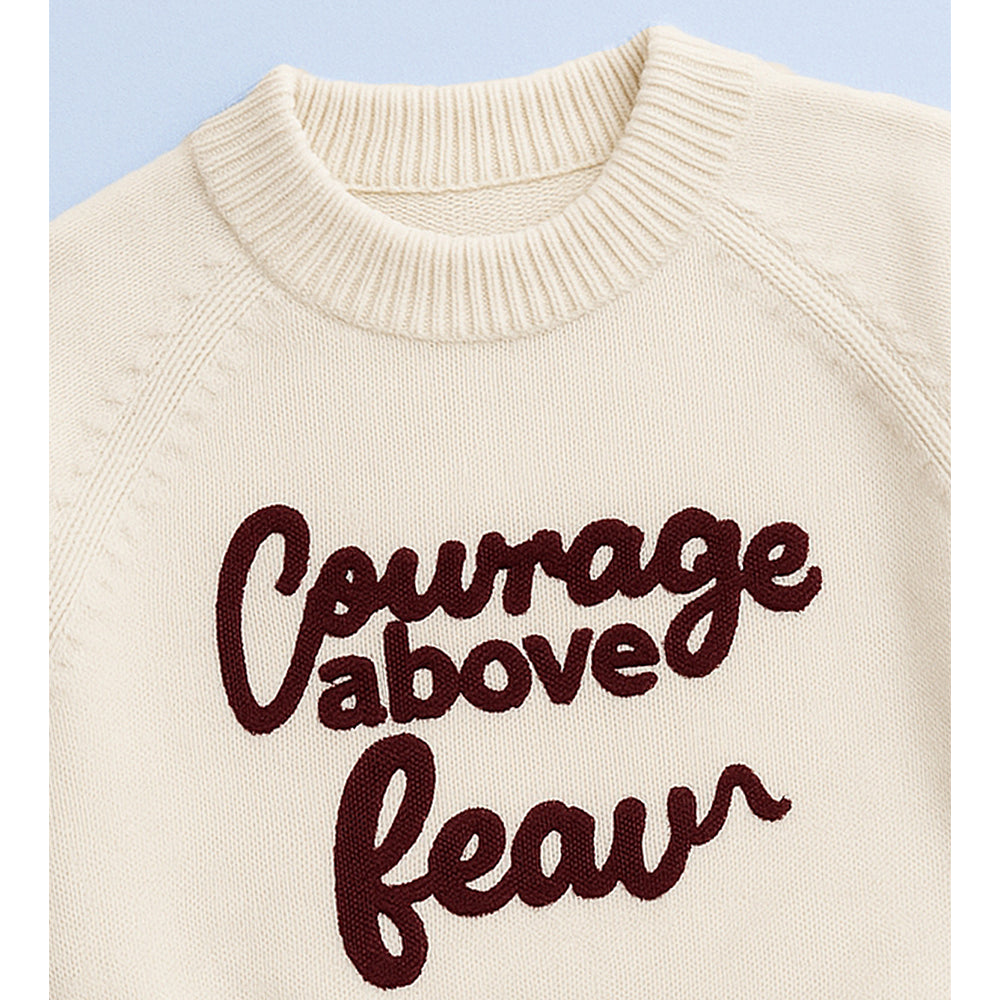 Cream Courage Above Fear Warmer Cardigan, Christmas Cardigan Winter Sweater for Kids