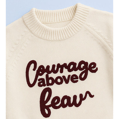 Cream Courage Above Fear Warmer Cardigan, Christmas Cardigan Winter Sweater for Kids