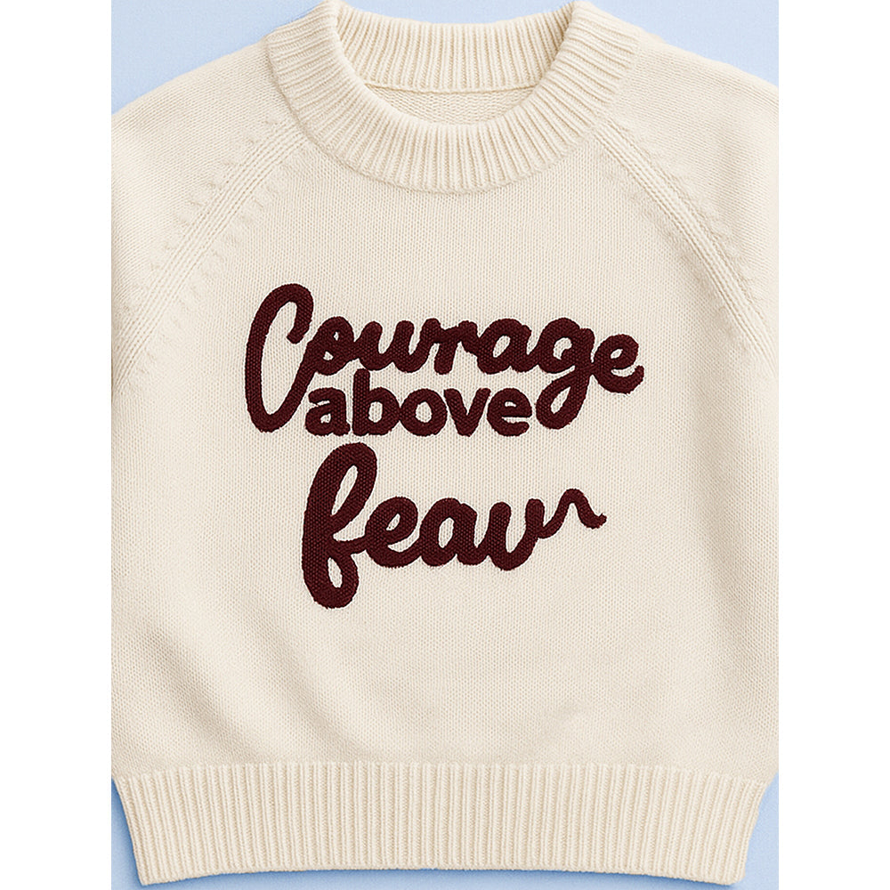 Cream Courage Above Fear Warmer Cardigan, Christmas Cardigan Winter Sweater for Kids