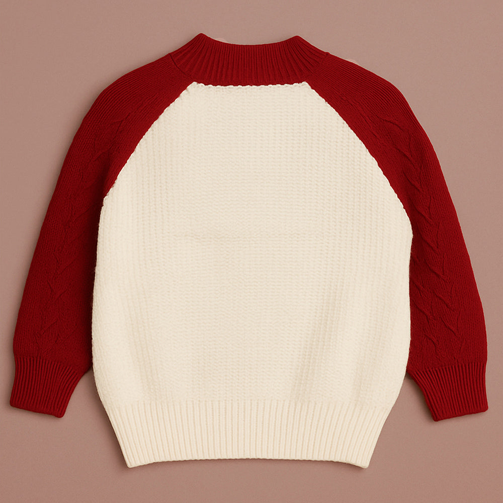 Cream & Red Dachshund Knitted Winter Cardigan, Christmas Sweater for Kids