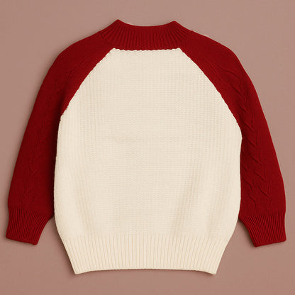 Cream & Red Dachshund Knitted Winter Cardigan, Christmas Sweater for Kids