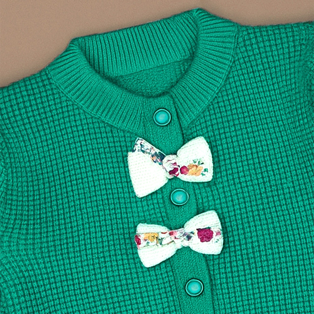 Green Knited Dual Bow kids Cardigan, Sweater for Winter & Christmas