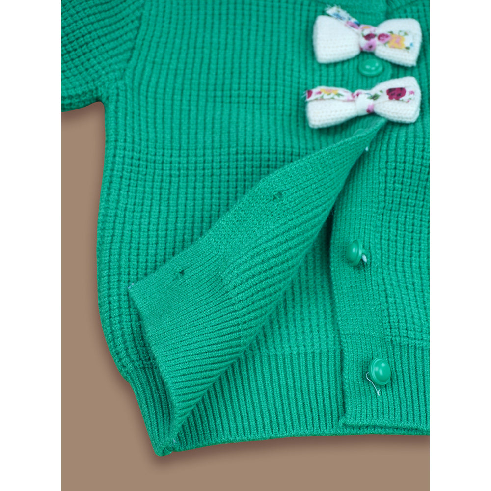 Green Knited Dual Bow kids Cardigan, Sweater for Winter & Christmas