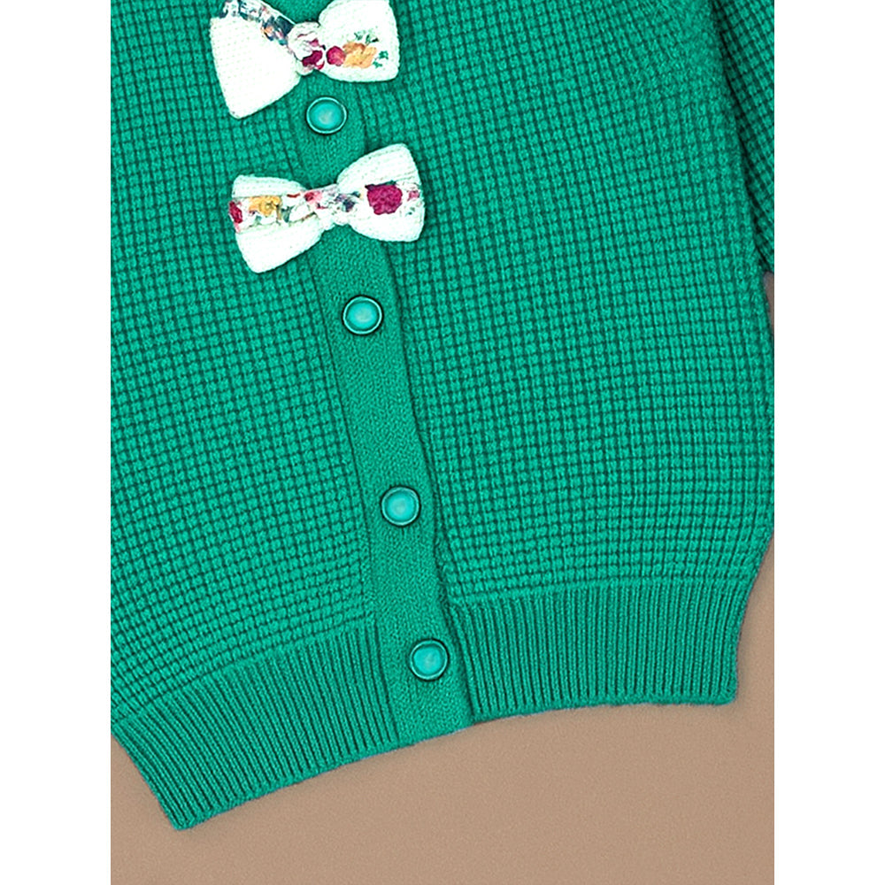 Green Knited Dual Bow kids Cardigan, Sweater for Winter & Christmas