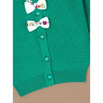 Green Knited Dual Bow kids Cardigan, Sweater for Winter & Christmas