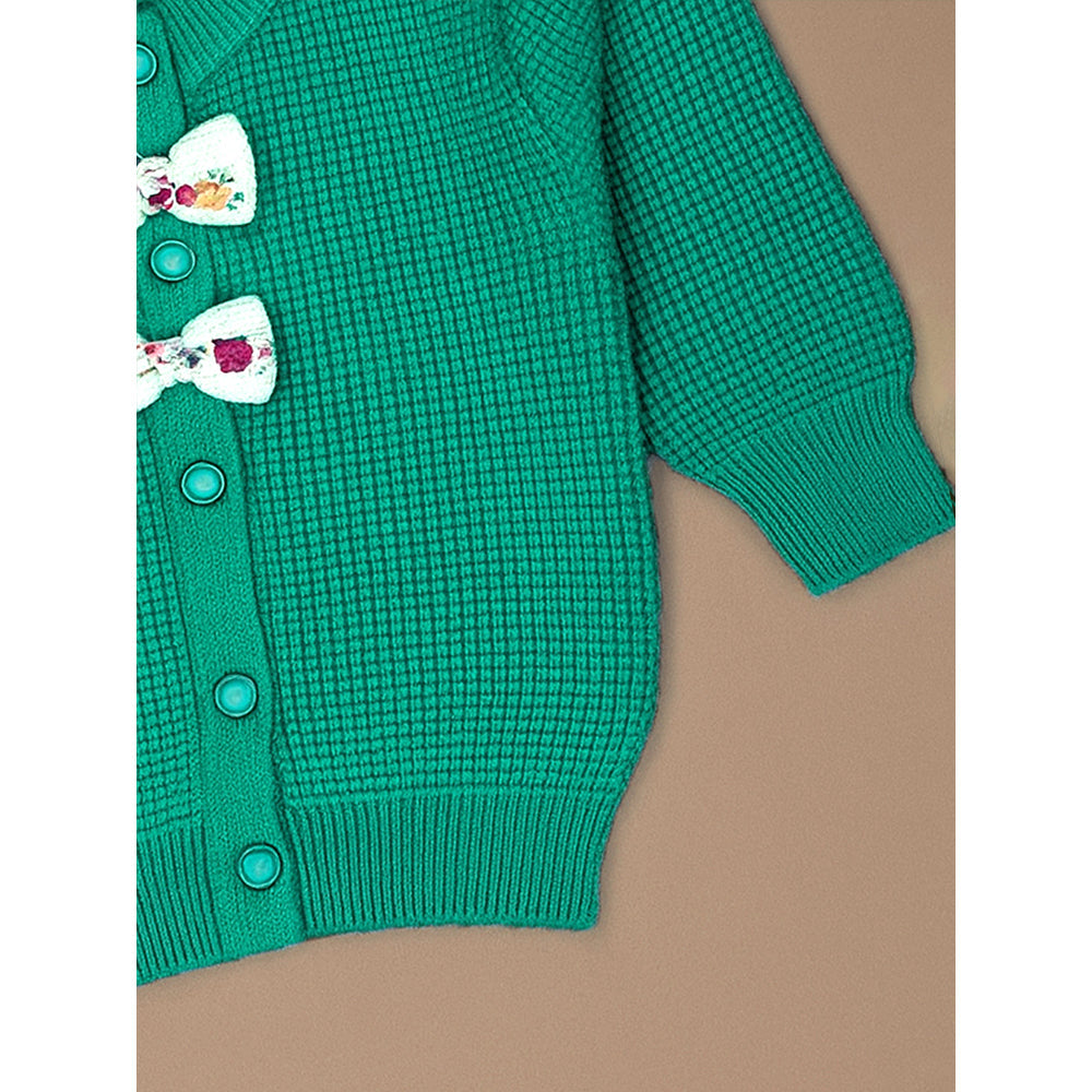 Green Knited Dual Bow kids Cardigan, Sweater for Winter & Christmas