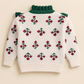 Green Ruffle Neck, Floral Christmas Cardigan Winter Sweater for Kids