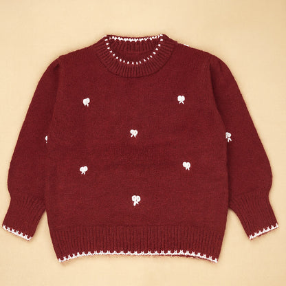 Maroon Mini Bows Knitted Cardigan,  Christmas Winter Sweater for Kids