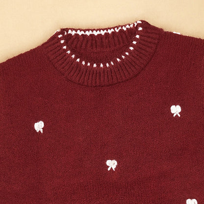Maroon Mini Bows Knitted Cardigan,  Christmas Winter Sweater for Kids