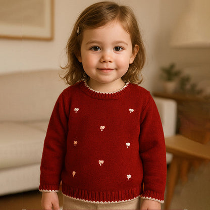 Maroon Mini Bows Knitted Cardigan,  Christmas Winter Sweater for Kids