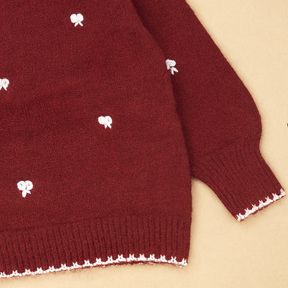 Maroon Mini Bows Knitted Cardigan,  Christmas Winter Sweater for Kids