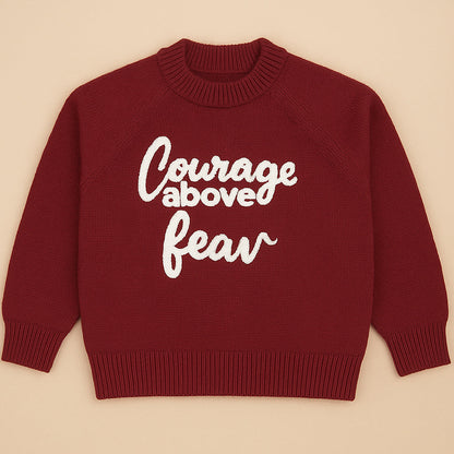 Maroon Courage Above Fear  Cardigan, Christmas Winter Sweater for Kids